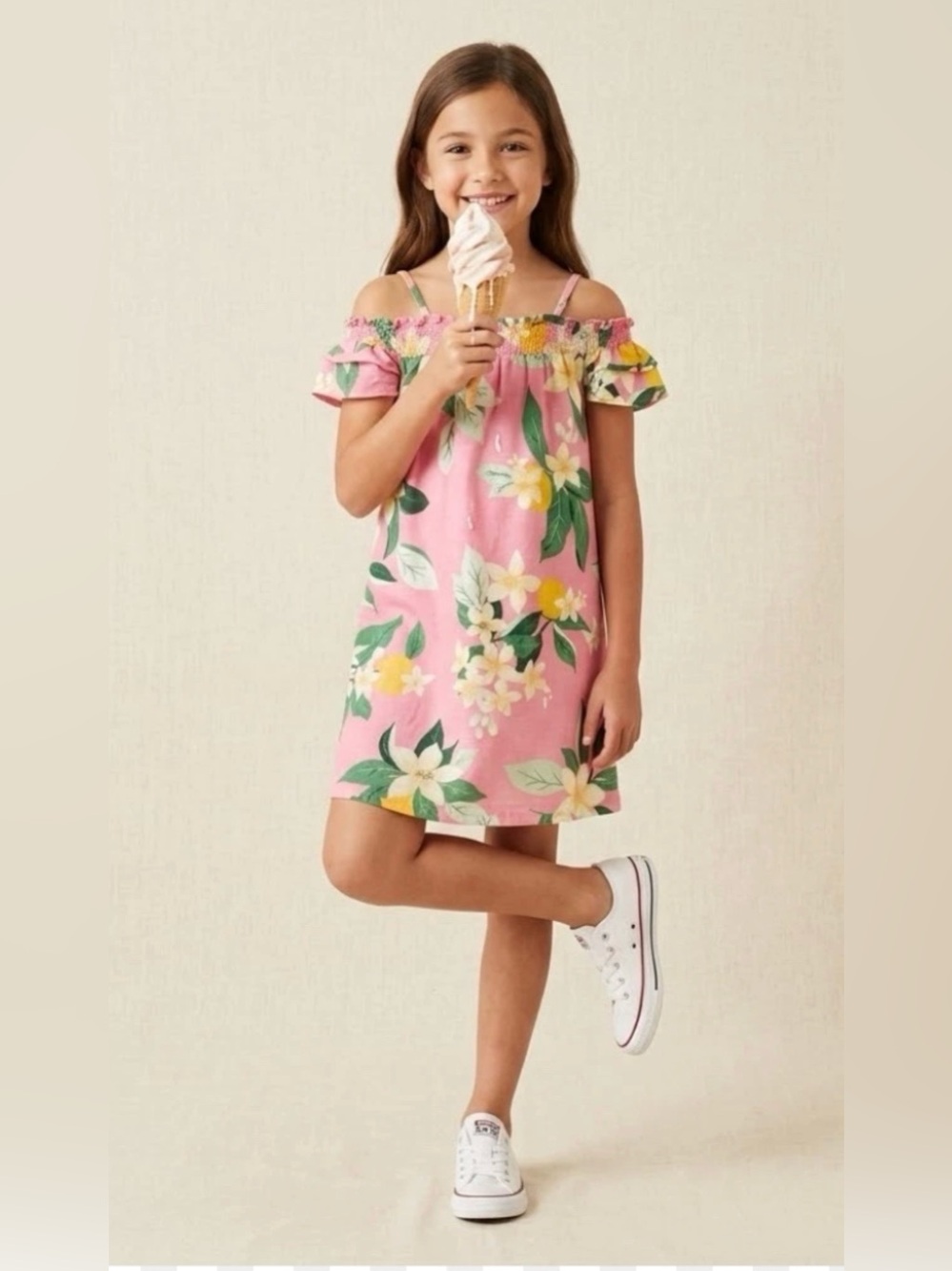 Old Navy Pink Floral Off-Shoulder Dress for Girls